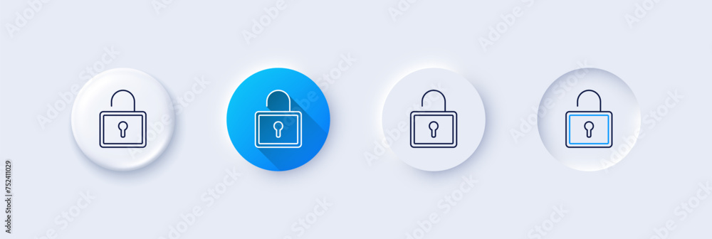 Lock line icon. Neumorphic, Blue gradient, 3d pin buttons. Private ...