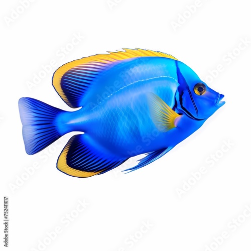 Blue tang fish (ocean marine animal) isolated on transparent background cutout