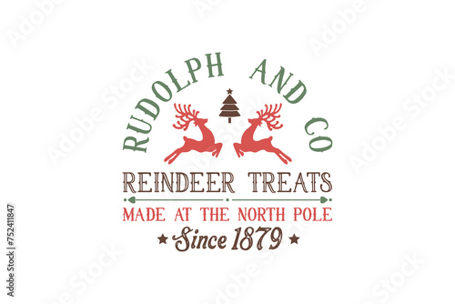 Rudolph and co. Reinder treats, Vintage Christmas Sign T shirt design