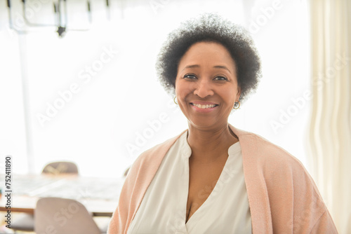beautiful senior black American woman at home