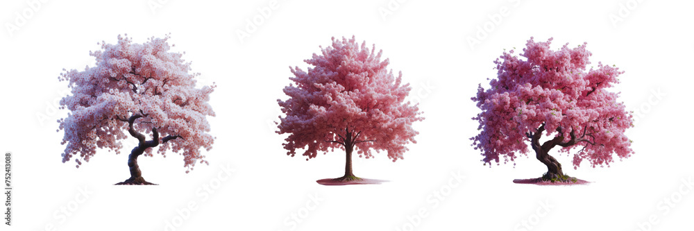 Fototapeta premium Set of cherry blossom Sakura tree, illustration, isolated over on transparent white background