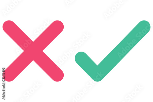 right and wrong icon with green and red, correct and incorrect symbol to guarantee the idea, agreement sign to confirm the right answer