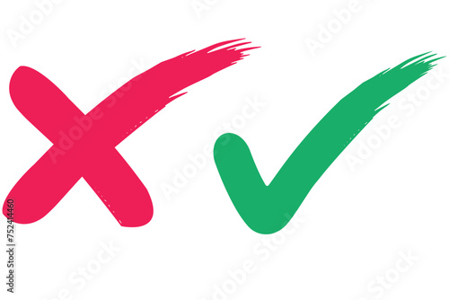 right and wrong icon with green and red, correct and incorrect symbol to guarantee the idea, agreement sign to confirm the right answer