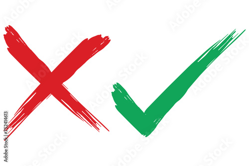 right and wrong icon with green and red, correct and incorrect symbol to guarantee the idea, agreement sign to confirm the right answer