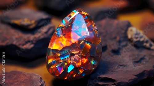 Colorful rainbow Opal stone gem. Closeup crystal fire stone.