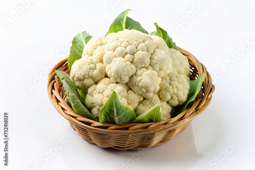 cauliflower in basket Isolated on white background 