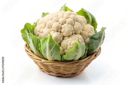 cauliflower in basket Isolated on white background 