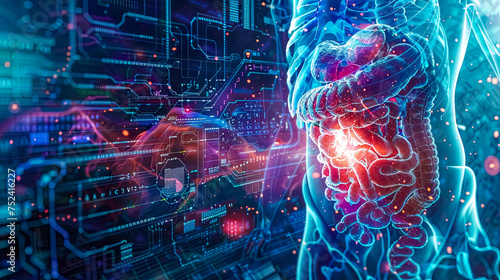 Futuristic biotechnology concept with digital human anatomy