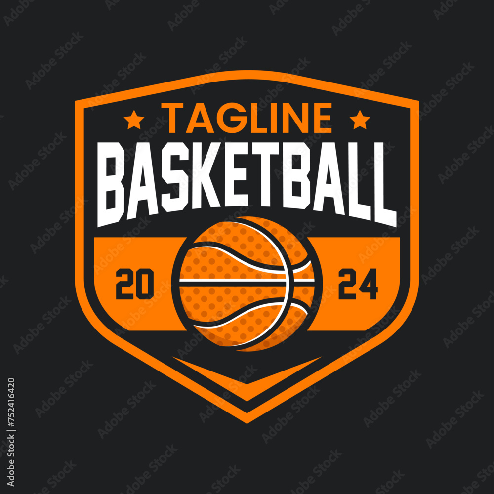 Basketball vintage logo vector isolated. Basketball logo with shield background vector design	