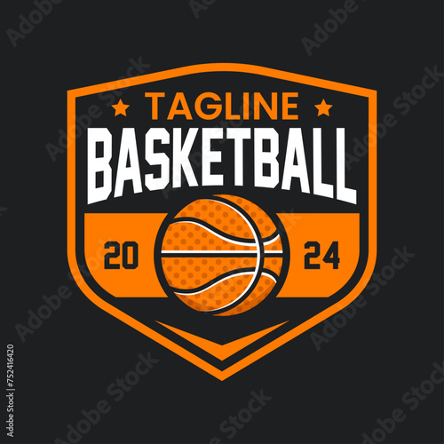 Basketball vintage logo vector isolated. Basketball logo with shield background vector design  © Teenage