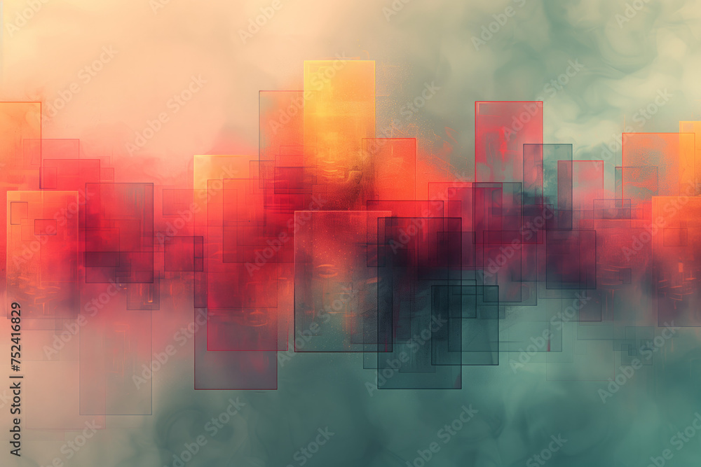 Abstract background wallpaper in pastel colors of green orange, red and teal. 