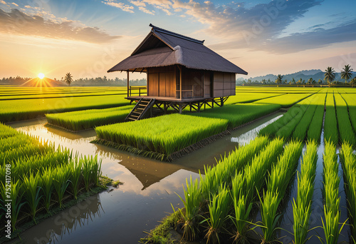 Scenery of rice fields in the countryside