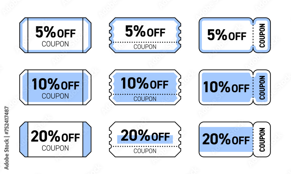 5%、10%、20%割引のクーポンチケット 5%、10%、20%割引のクーポンチケット