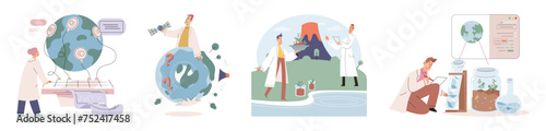 Earth care. Vector illustration. Protecting Earth requires holistic approach to address environmental challenges Recycling promotes efficient use resources and minimizes waste Saving planet demands