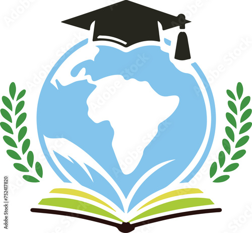Education in Global World Linear Icon. Graduation Cap  
