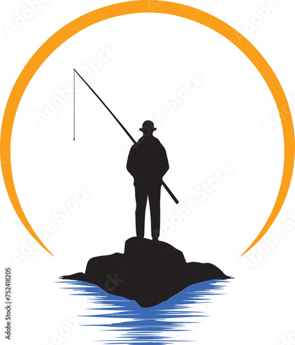 silhouette of a fisherman with fishing rod