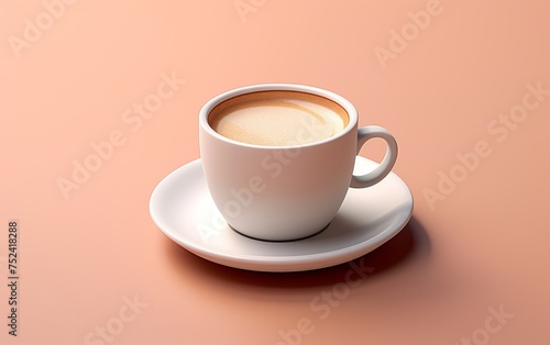 A white cup filled with coffee balanced on top of a matching saucer.