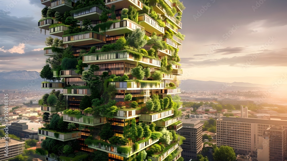 Obraz premium Futuristic Retro Green Tower Cityscape