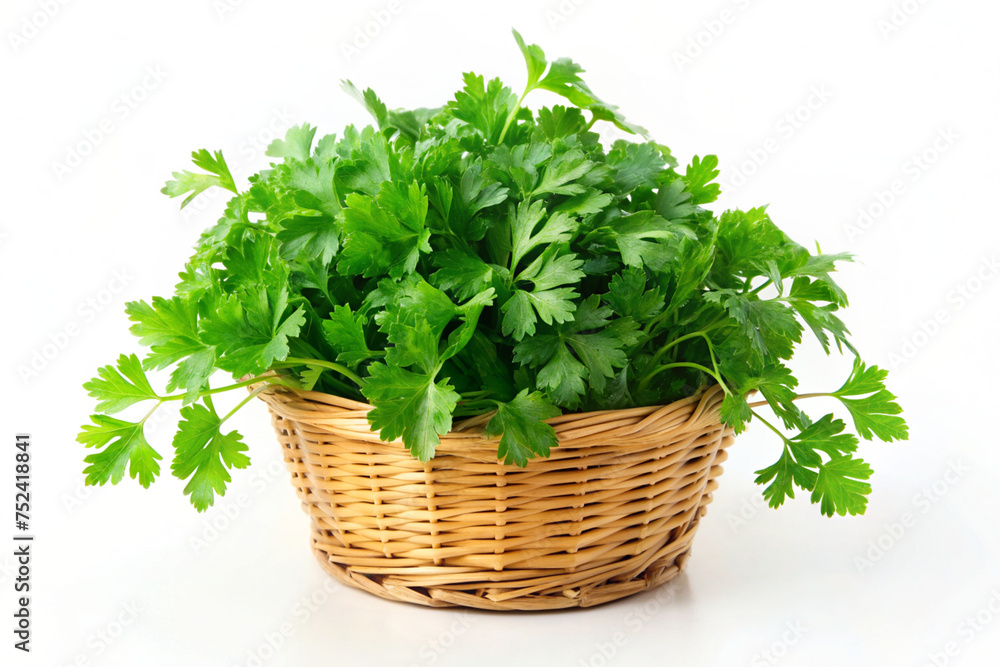 fresh herbs in a basket isolated on white fresh herbs in a basket isolated on white