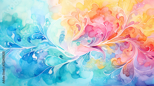 watercolor, abstract rainbow patterns, waves, colorful background, art, Illustration, for presentation, design, decorative