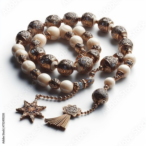 prayer beads tasbih on white background photo