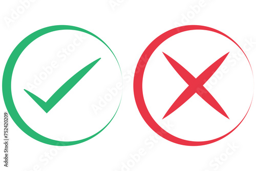 right and wrong icon with green and red, correct and incorrect symbol to guarantee the idea, agreement sign to confirm the right answer