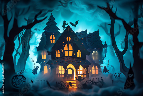 An interactive papercut scene unfolds into a haunted house, where each corner holds a supernatural surprise