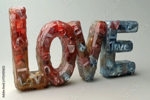 The inscription love is in red on a white background. 3d illustration photo