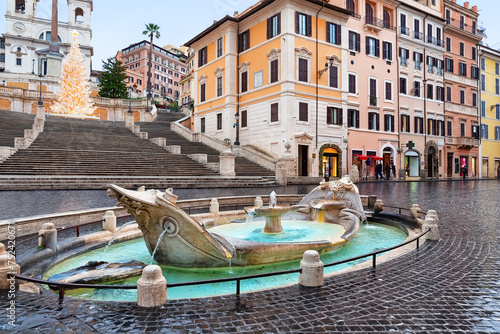 Piazza di Spagna and Spanish steps in the morning in Rome, Italy.