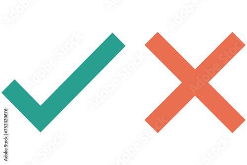 right and wrong icon with green and red, correct and incorrect symbol to guarantee the idea, agreement sign to confirm the right answer