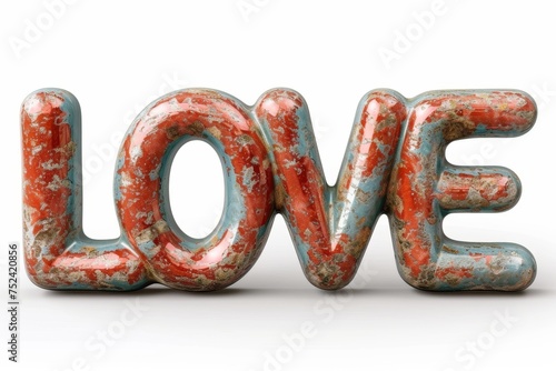 The inscription love is in red on a white background. 3d illustration photo