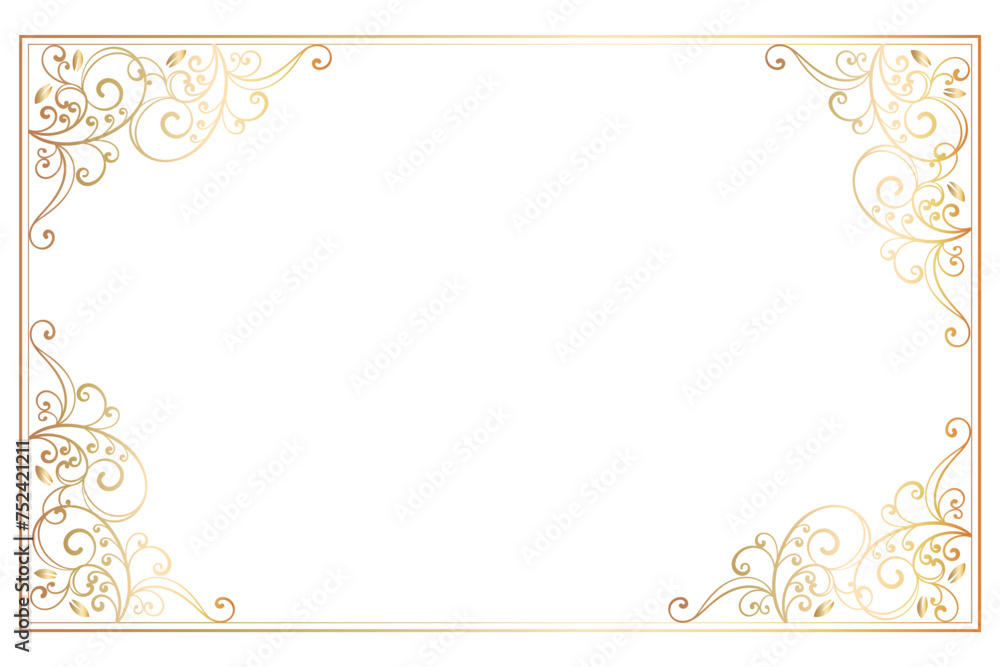 gold frame on white transparent background 