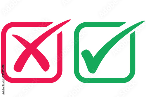 right and wrong icon with green and red, correct and incorrect symbol to guarantee the idea, agreement sign to confirm the right answer