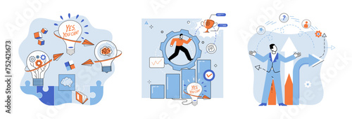 Startup business vector illustration. Creativeness and uniqueness set startups products or services apart from competitors The creation successful startup business requires balance innovation