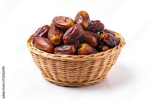 dates in basket isolated on white background