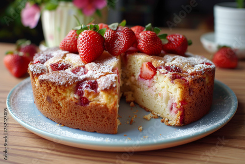 gâteau aux fraises posé sur la table de la cuisine photo