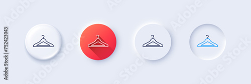 Cloakroom line icon. Neumorphic, Red gradient, 3d pin buttons. Hanger wardrobe sign. Clothes service symbol. Line icons. Neumorphic buttons with outline signs. Vector photo