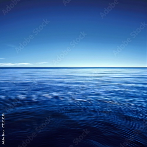 Sapphire blue skies at twilight mirrored in a tranquil sea with gentle waves embodying peace and serenity