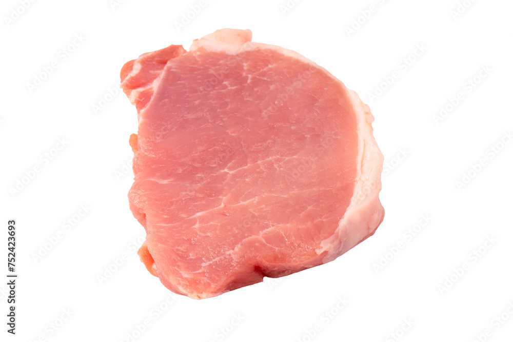 Raw pork pieces isolated on a white background.