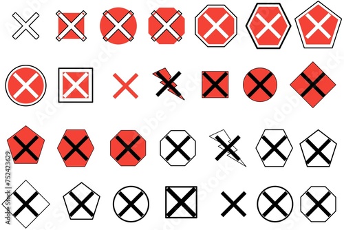 Cross icon. Orange gradient failed or mistake line icons set. Error mark icon symbol. Vector stock illustration.