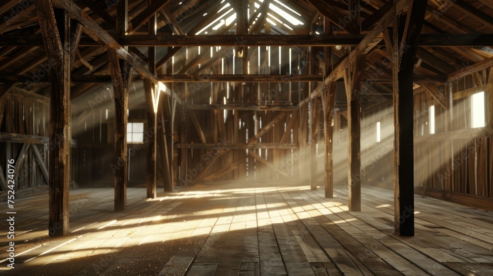 Sunlight Beams Piercing Through the Dust in an Old Attic