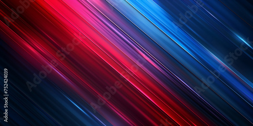 Colored glowing diagonal stripess abstract background. Red and dark blue background. Decorative horizontal banner. Digital artwork raster bitmap illustration. AI artwork.