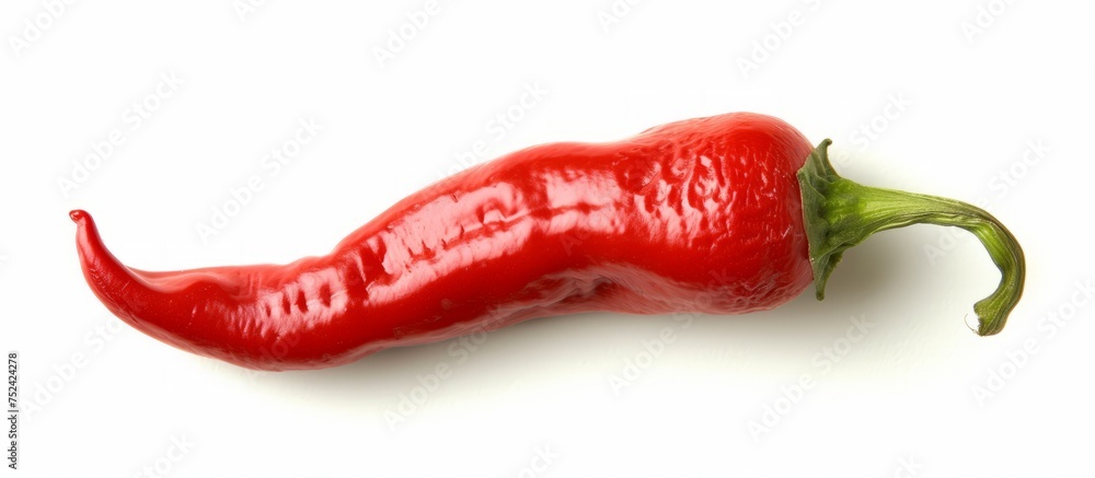 Vibrant red peppers stacked in a row on a white background for an artistic culinary display Vibrant red peppers stacked in a row on a white background for an artistic culinary display