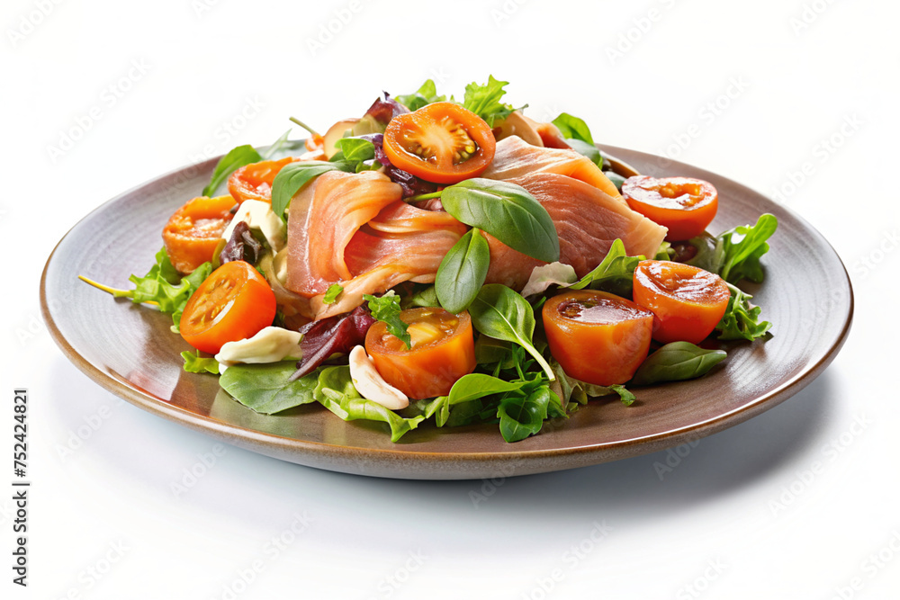 chicken salad with tomatoes isolated on white background chicken salad with tomatoes isolated on white background