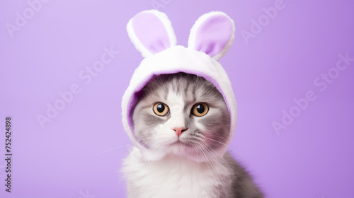 Adorable cute Cat Dressed in a Fluffy Bunny Ears Costume.
