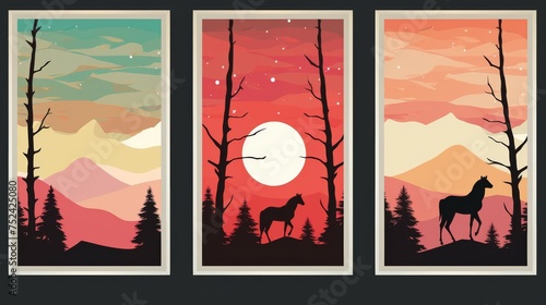 Three Paintings Depicting a Sunset