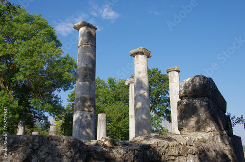 Archaeological site of Altilia: remains of columns indicating where the Basilica once stood. Sepino, Molise, Italy photo