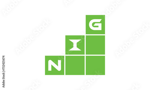 NIG initial letter financial logo design vector template. economics, growth, meter, range,  profit, loan, graph, finance, benefits, economic, increase, arrow up, grade, grew up, topper, company, scale