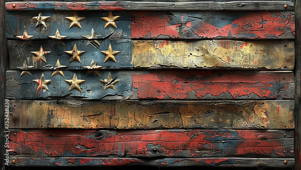 a close up photo of a large american flag, in the style of photorealistic wooden pastiche, canvas texture emphasis. Generative AI a close up photo of a large american flag, in the style of photorealistic wooden pastiche, canvas texture emphasis. Generative AI