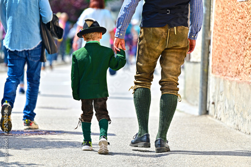 Boy and dad with leather pants
